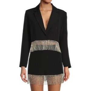 NWT Cropped Black Blazer with Rhinestone Fringe by Gianni Bini - exclusive